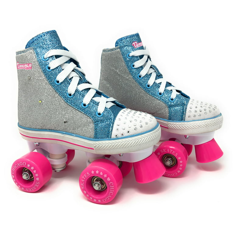 Mere deadlock Hører til Chicago Skates Girls Quad Glitter Roller Skates with Lights – Size 1 -  Walmart.com
