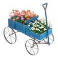 thumbnail image 2 of Wooden Wagon Planter, Decorative Garden Wheelbarrow Planter with 2 Planting Sections, Rolling Wheels, Adjustable Handle, Small Wagon Cart Planter Stand for Flowers Vegetables Herbs, 2 of 6