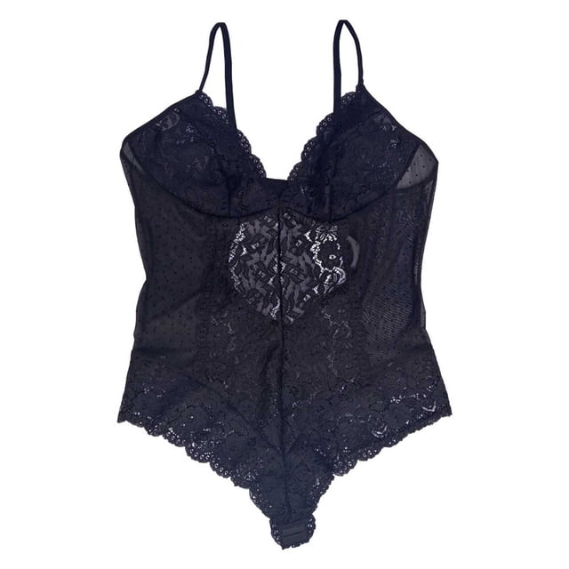 Body Secret Treasures para Dama, de Mesh Puntos con Encaje Negro Talla G