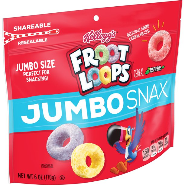Kellogg's Froot Loops Jumbo Snax Cereal Snacks, Original, On the Go