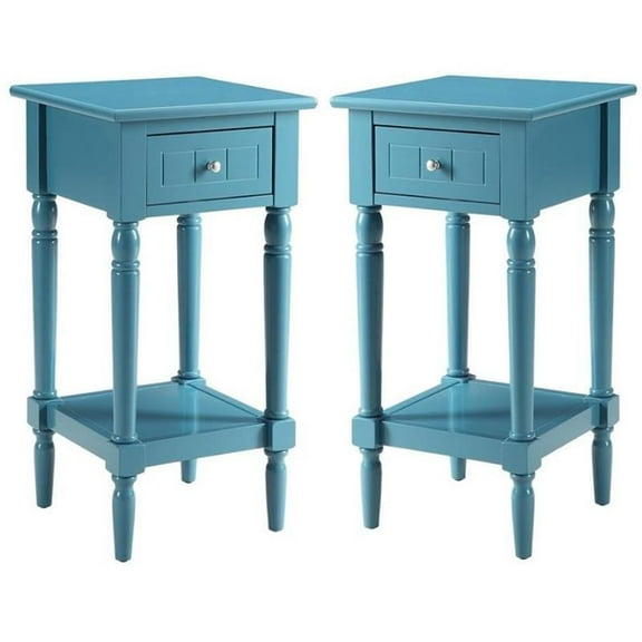 Home Square French Country Square End Table in Blue Wood Finish - Set of 2