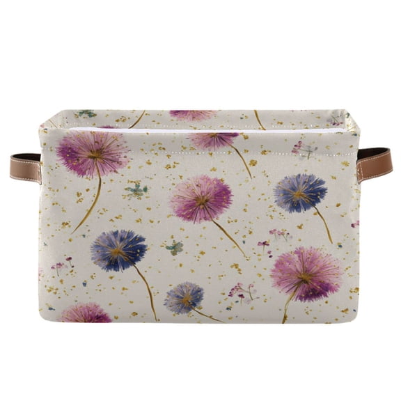 1-Pack Square Closet Organizers with Handles Open Basket Bins Pink and Purple Dandelions Storage Basket for Home Office
