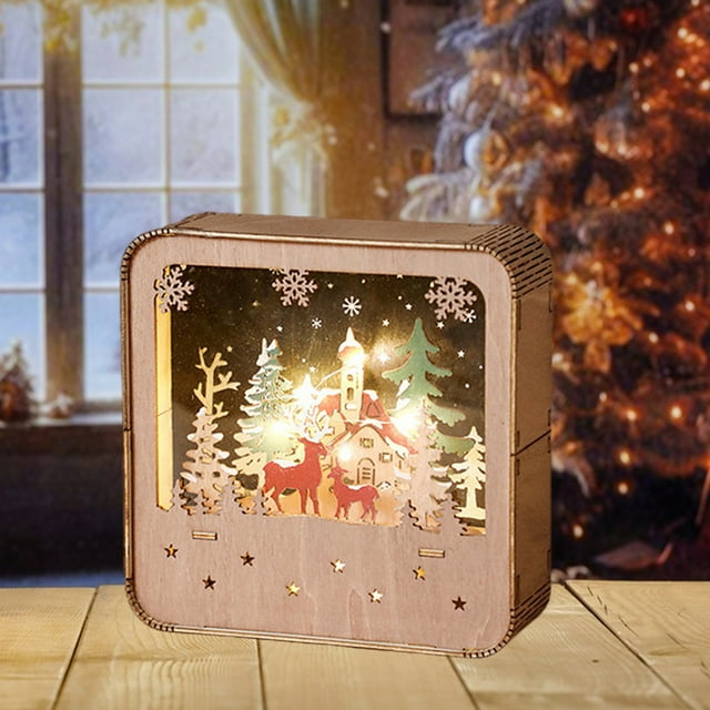 Fiudx Casa de Madera de Papá Noel, Luz Nocturna Led Pintada a Mano, Acogedora Decoración Navideña, Iluminación Multicolor, Ideal para Escritorio, Estantería o Mesa, Ideal Como Regalo Festivo, Tamaño