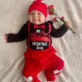 thumbnail image 2 of MUXiin Baby My First Valentine's Day Outfits Long Sleeve Romper Bodysuit Top Pants Hat 3 Piece Clothes Set Preppy Clothes, 2 of 9