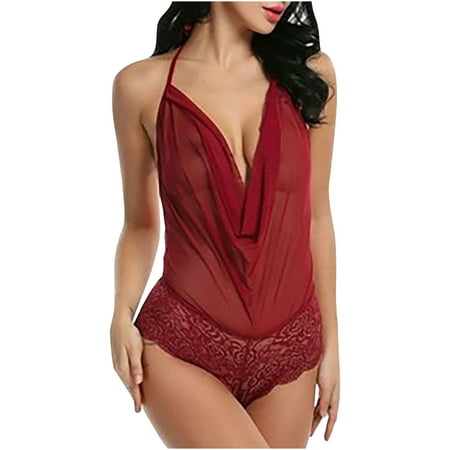 

Women French Maid Lingerie Set See-through Camisole Solid Teddy Babydoll Criss Cross Bikini Set Deep V Teddy Sexy Lace Bodysuit Sexy Appliques Tanga Mesh Bralette Lace Nightie