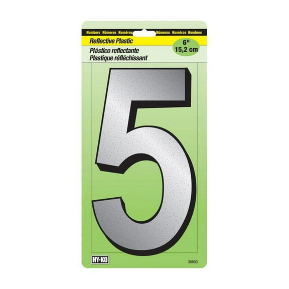 Hy-Ko Plastic Numbers Reflective 5 Black 6" Pack of 5