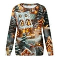 thumbnail image 5 of asdoklhq Christmas Oversized Sweaters for Women Christmas Printed Loose Casual Long Sleeve Round Neck Hoodless Straight Shoulder Sweater Coffee 4X, 5 of 5