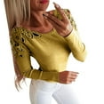 thumbnail image 2 of PENGXIANG Mode Femme Col Rond Uni Perle Slim Creux Manches Longues T-shirt Blouse, 2 of 2