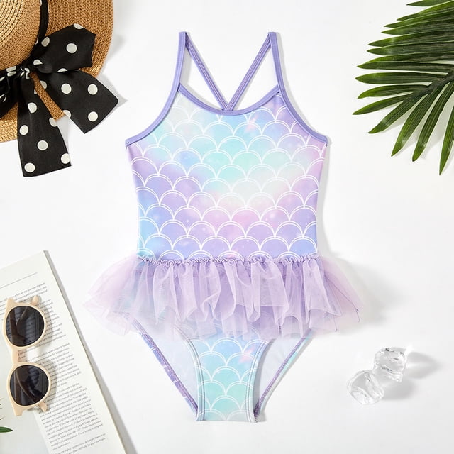Toddler Girls One Piece Swimwear Ruffle Floral Pattern Girls Swimsuit Quick Dry Bathing Suit 2-3 Years