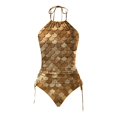thumbnail image 5 of Womens Swimsuits Fish Scale Printed Lace Up Removable Bra Padded Separate Yellow Women Bathing Suits M, 5 of 5