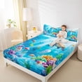 thumbnail image 3 of Manfei Cartoon Animals Bed Sheets,Ocean Themed Art Full Size Sheets,Blue,4-Piece,1 Flat Sheet, 1 Fitted Sheet and 2 Pillowcases, 3 of 7