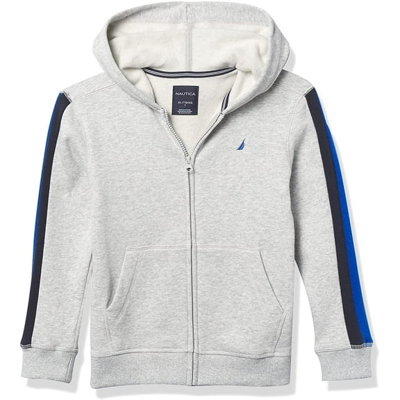 Nautica Boys Big Fleece Zip-up Hoodie Sweatshirt 4 Grey/Navy