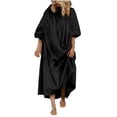 thumbnail image 1 of AherBiu Robe Longue à Manches 3/4 pour Femmes, Col Rond Smocké, Droite, Ample, Décontractée, 1 of 6