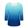 thumbnail image 4 of Square Neck Tops for Women Gradient Color Plus Size Summer T-shirts 3/4 Sleeve Tunic Top Casual Dressy Blouse Tees (S, Dark Blue), 4 of 5