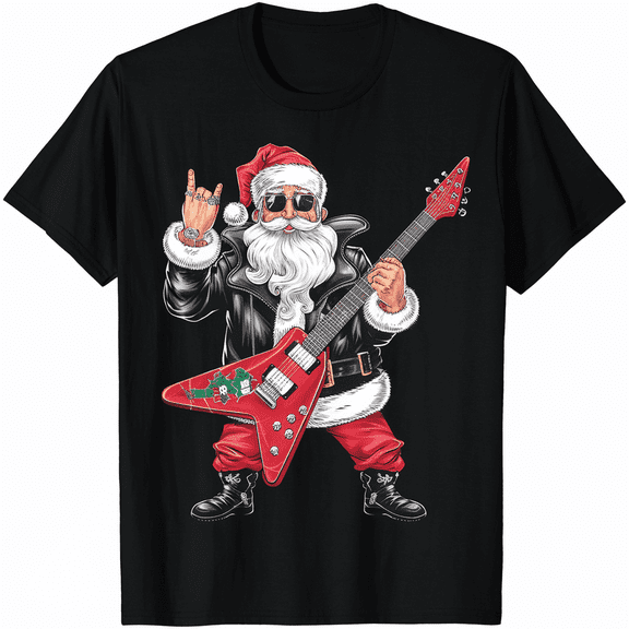 Santa Claus Rock & Roll Christmas Guitar Player T-Shirt