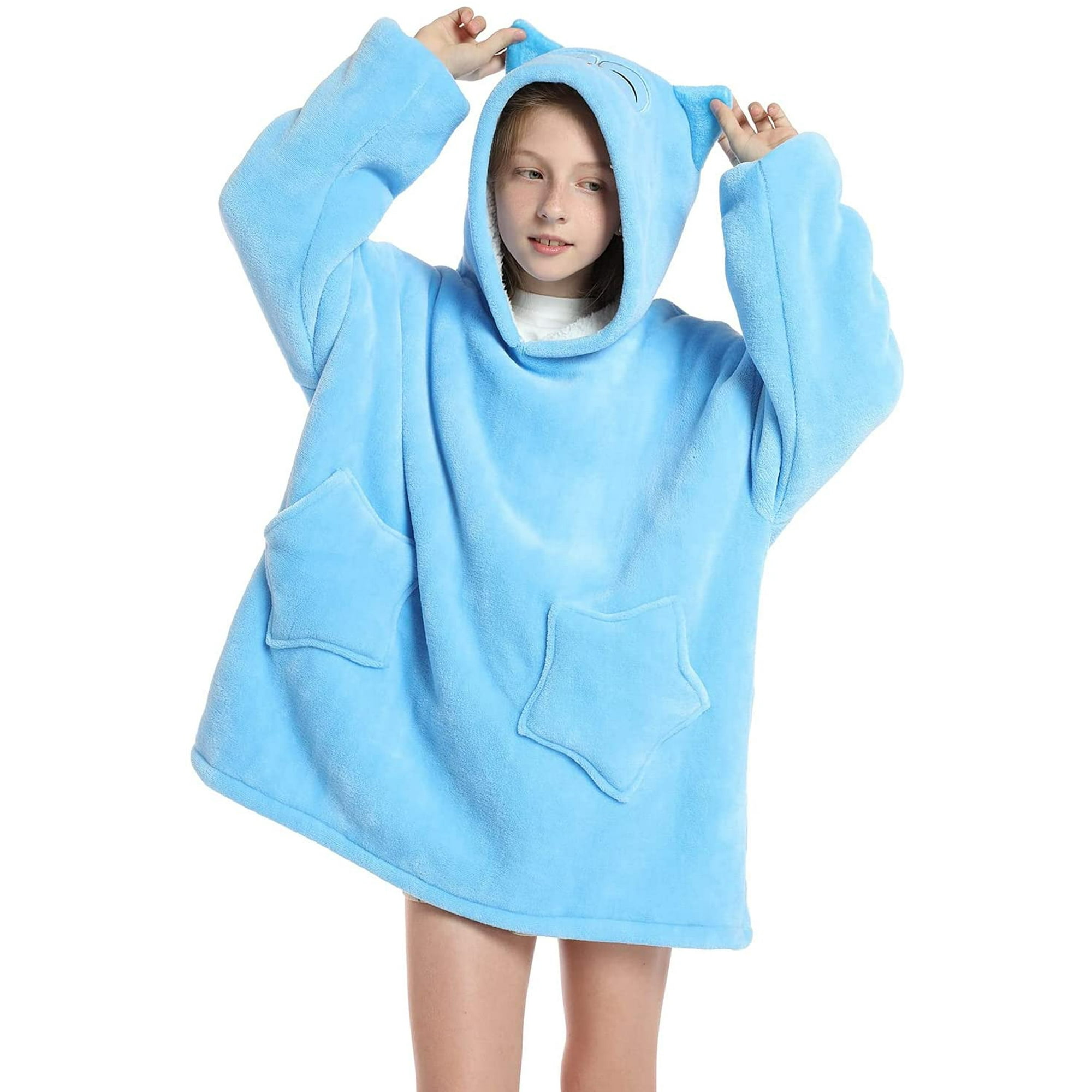 Hesignd Oversized Blanket Hoodie Sweater For Kids Flannel Wearable Blanket Sweatshirt With Huge Pocket And Long Sleeves Soft Warm Lounging Hoodie Fo