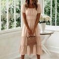 thumbnail image 6 of Asxite Summer Dresses for Women Casual Solid Straight Neck Short Sleeve Midi Sundress, 6 of 6