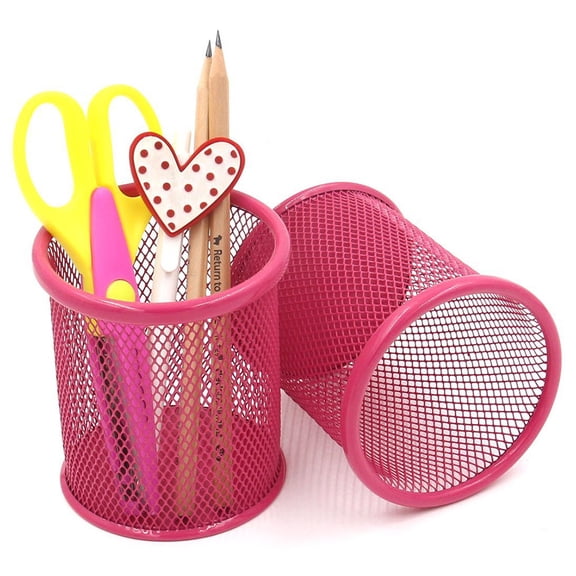 WHAMVOX 2 Pcs Round Pen Container Organizers Office Supplies for Desk Pencil Holder Red