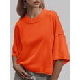 thumbnail image 4 of Short Sleeved Solid Color Women Casual Crewneck Knit Crop Sweater Tops, 4 of 5