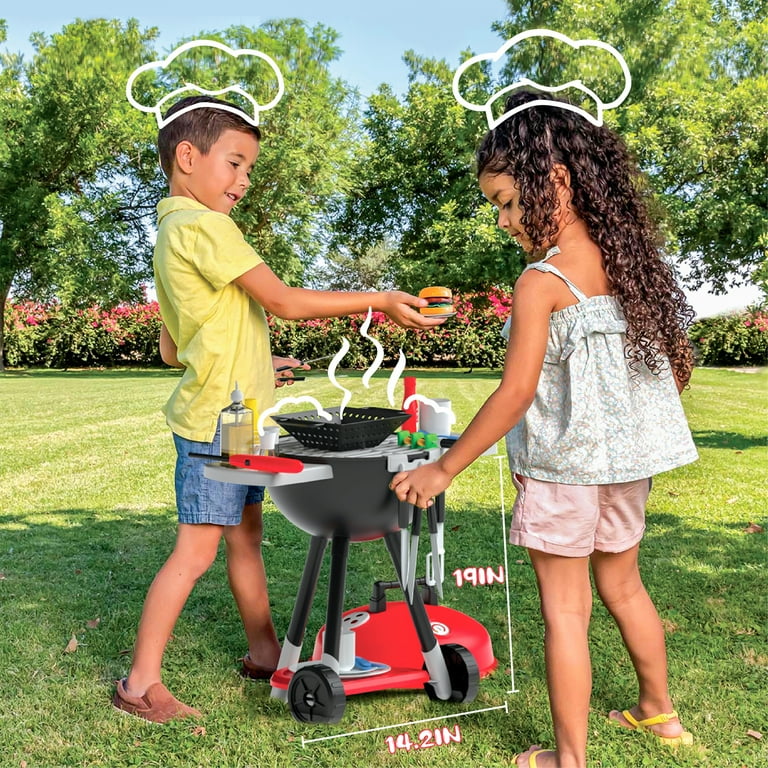 SYNCFUN Pretend Play BBQ Grill Set for Kids with Food, Utensils