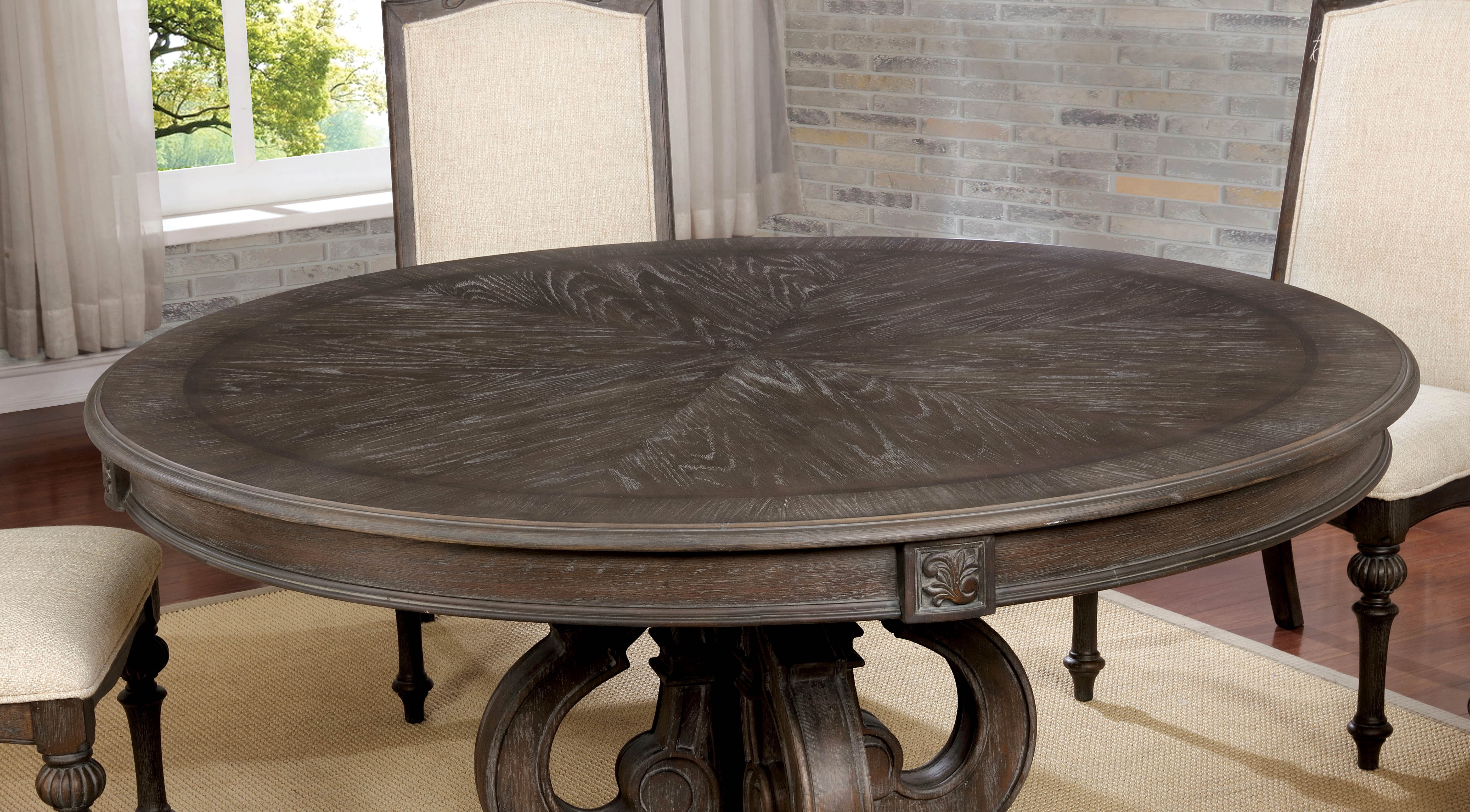 Furniture of America Ethelyn Wood Pedestal Dining Table, Natural Tone