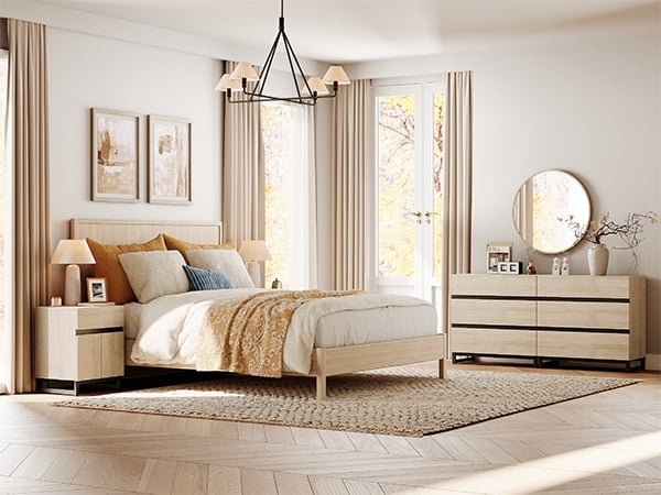 WAMPAT 3-Piece Dresser & Nightstand Set, 63 Inch 6-Drawer Dresser & 2 Nightstands with Drawer & Cabinet, Bedroom Furniture Collection