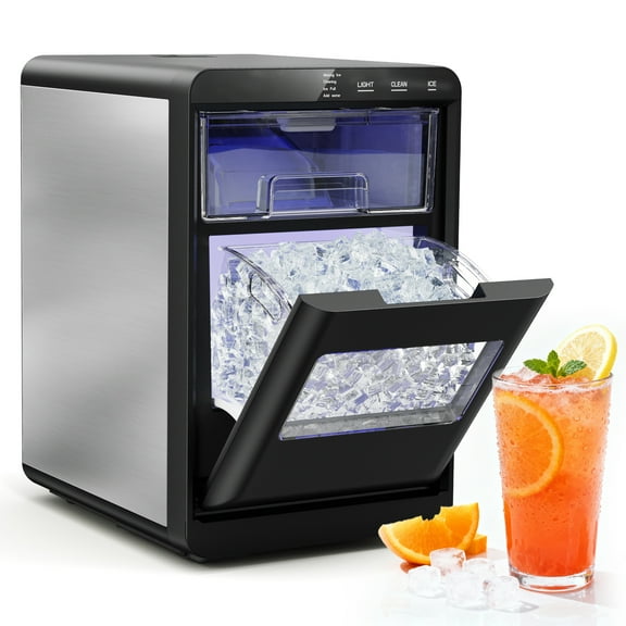 Joreek Nugget Ice Maker Countertop, 45lbs per Day Chewable Pebble Nugget Ice Machine with Touch Screen for Home, Kitchen, Office, Stainless Steel