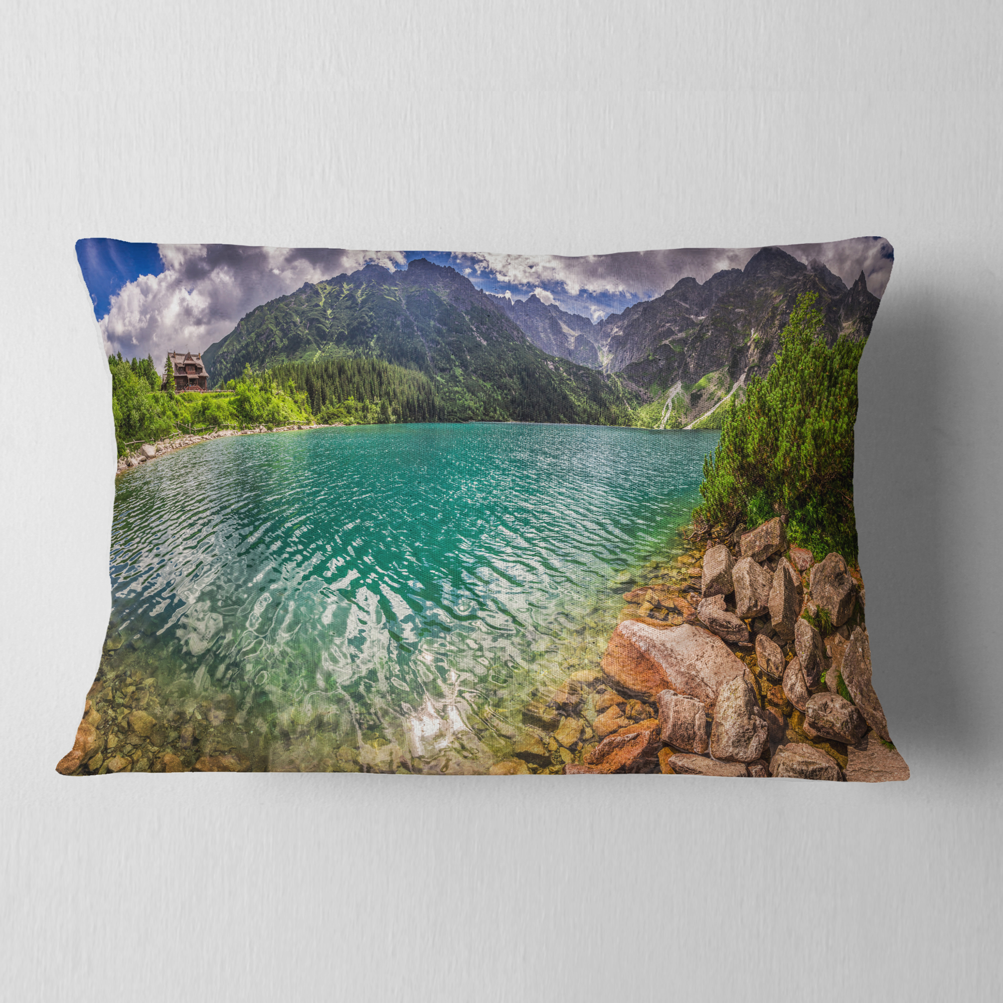 Designart Lake in Tatra Mountains Poland - Seashore Throw Pillow - 12x20