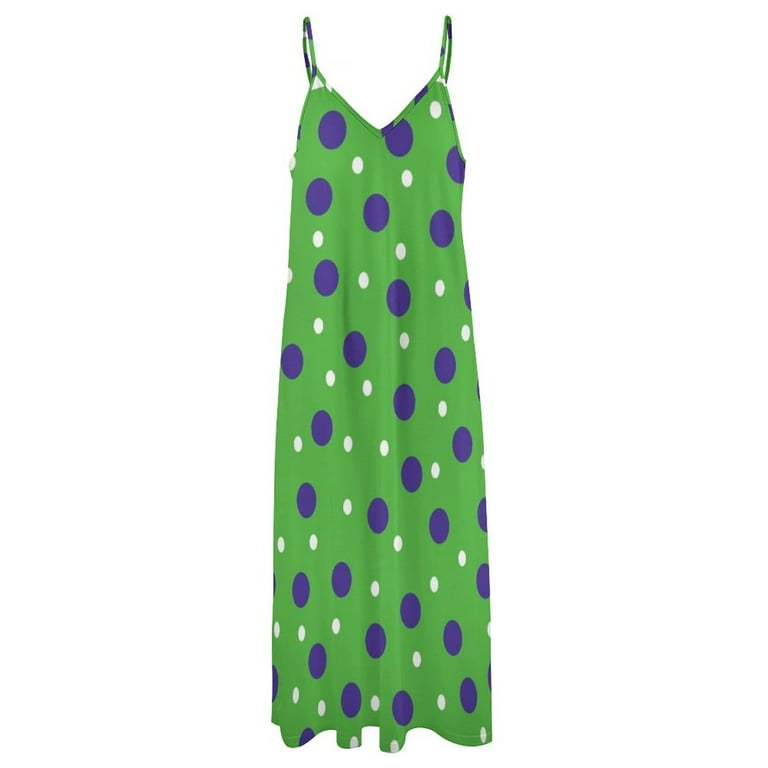 Lime Green Patern with Purple and White Polka Dots Sleeveless Dress summer  dress woman trendy Women's dresses - Walmart.com