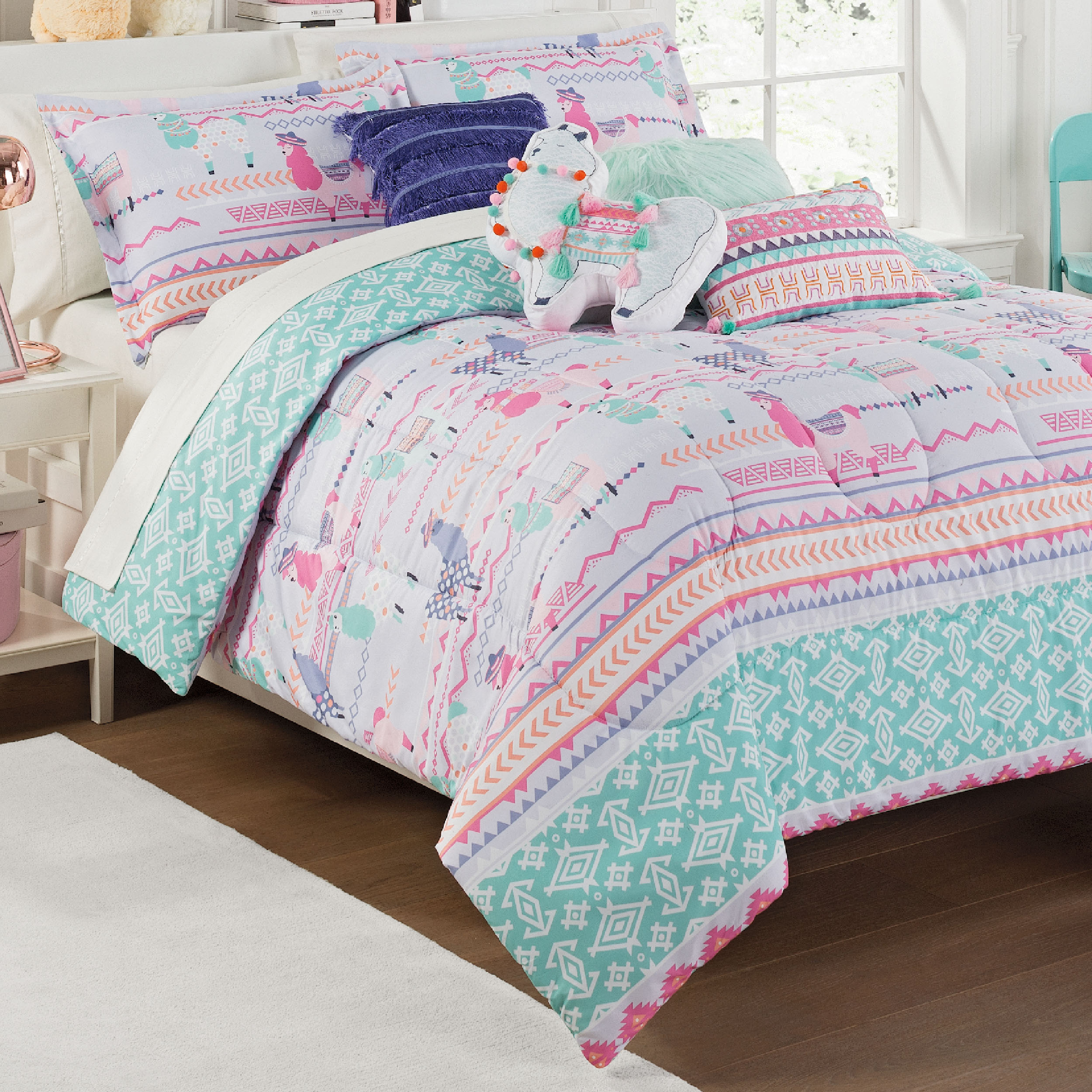 Waverly Kids La La Llama Reversible Comforter Set Walmart Com Walmart Com