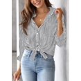 thumbnail image 2 of Camisa AISEW para mujer, manga larga, a rayas, con botones, color negro, 2 of 5