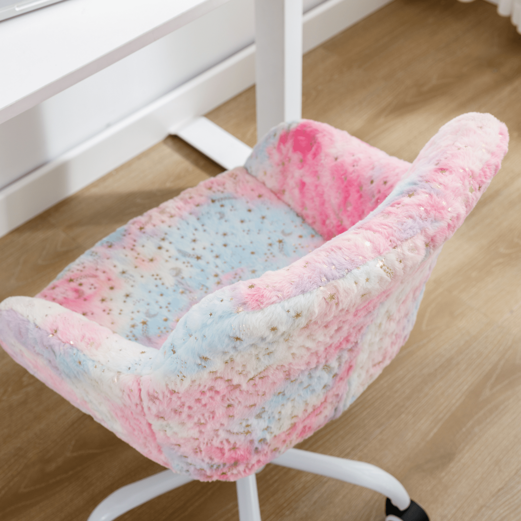 Dayalane Kids Desk Chair, Adjustable Swivel Faux Fur Study Chair with Armrests, Comfy Upholstered Computer Chair for Boys and Girls, Cute Computer Chair for Children,Star-Pink
