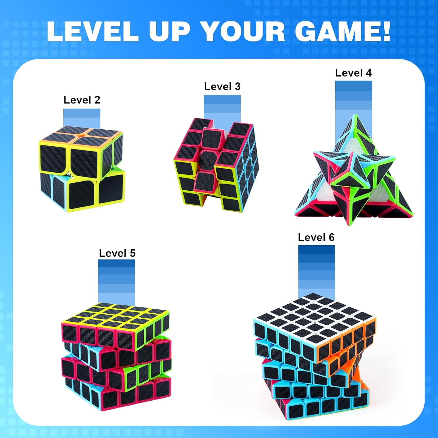 AuntyFey 5 Packs Speed Cube Set, 2x2, 3x3, 4x4, 5x5, Pyraminx Magic Speed Cube, Puzzle Cube for Kids & Beginner & Adults