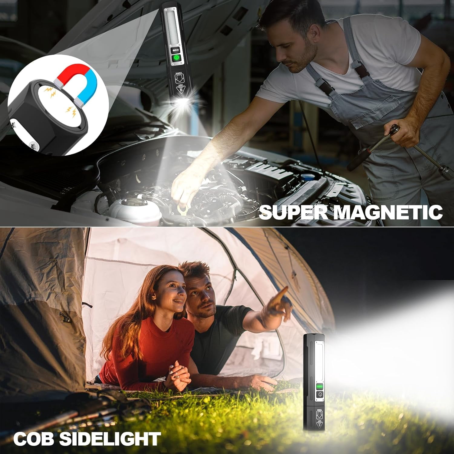 Banral 2-Pack Rechargeable Super Bright Magnetic Flashlight - 1000 Lumens, 8 Modes, Magnetic, Pocket-Sized for Camping & Emergencies