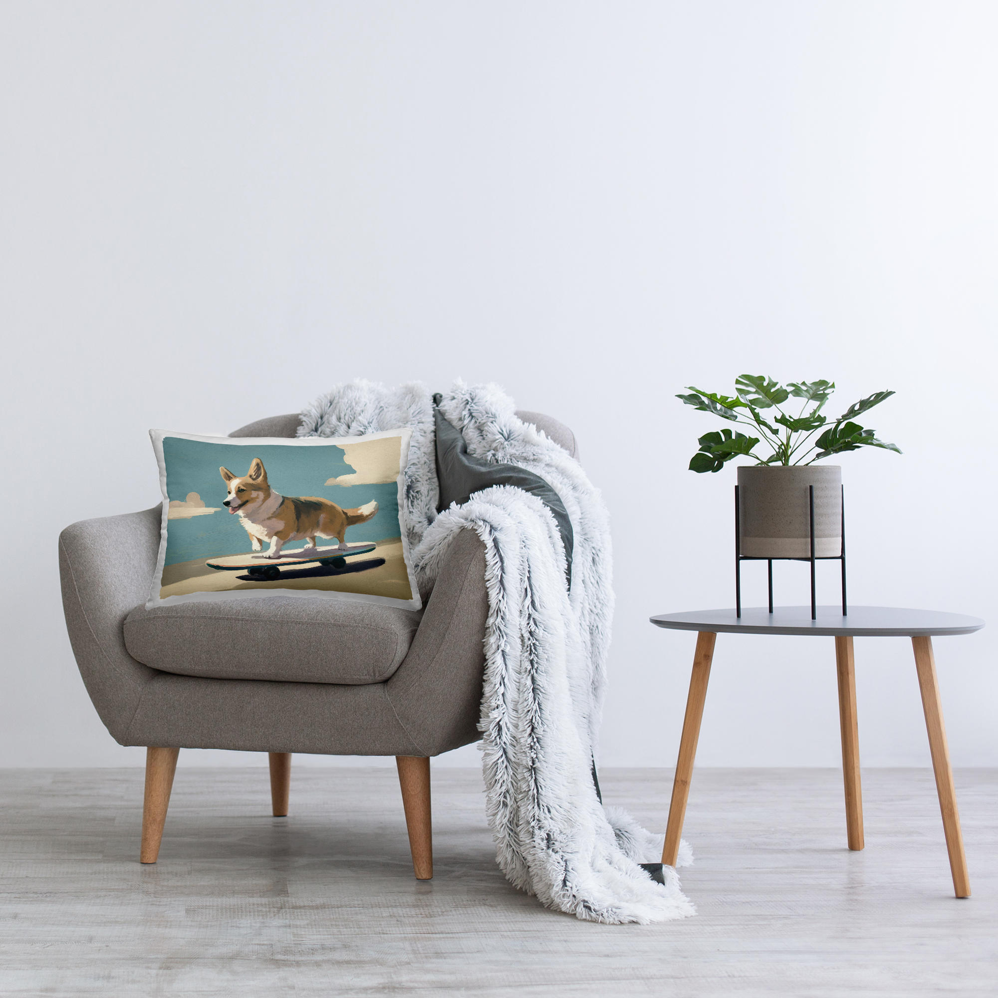 Stupell Industries Skateboarding Corgi Dog Decorative Printed Throw Pillow Design by Svetlana Aleynikova.