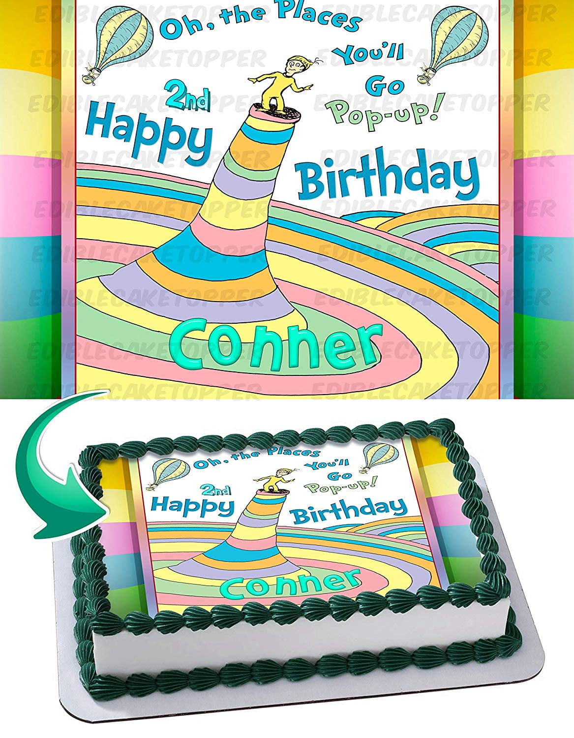 Seuss Oh the places we'll go edible cake strips cake topper decorations Dr 