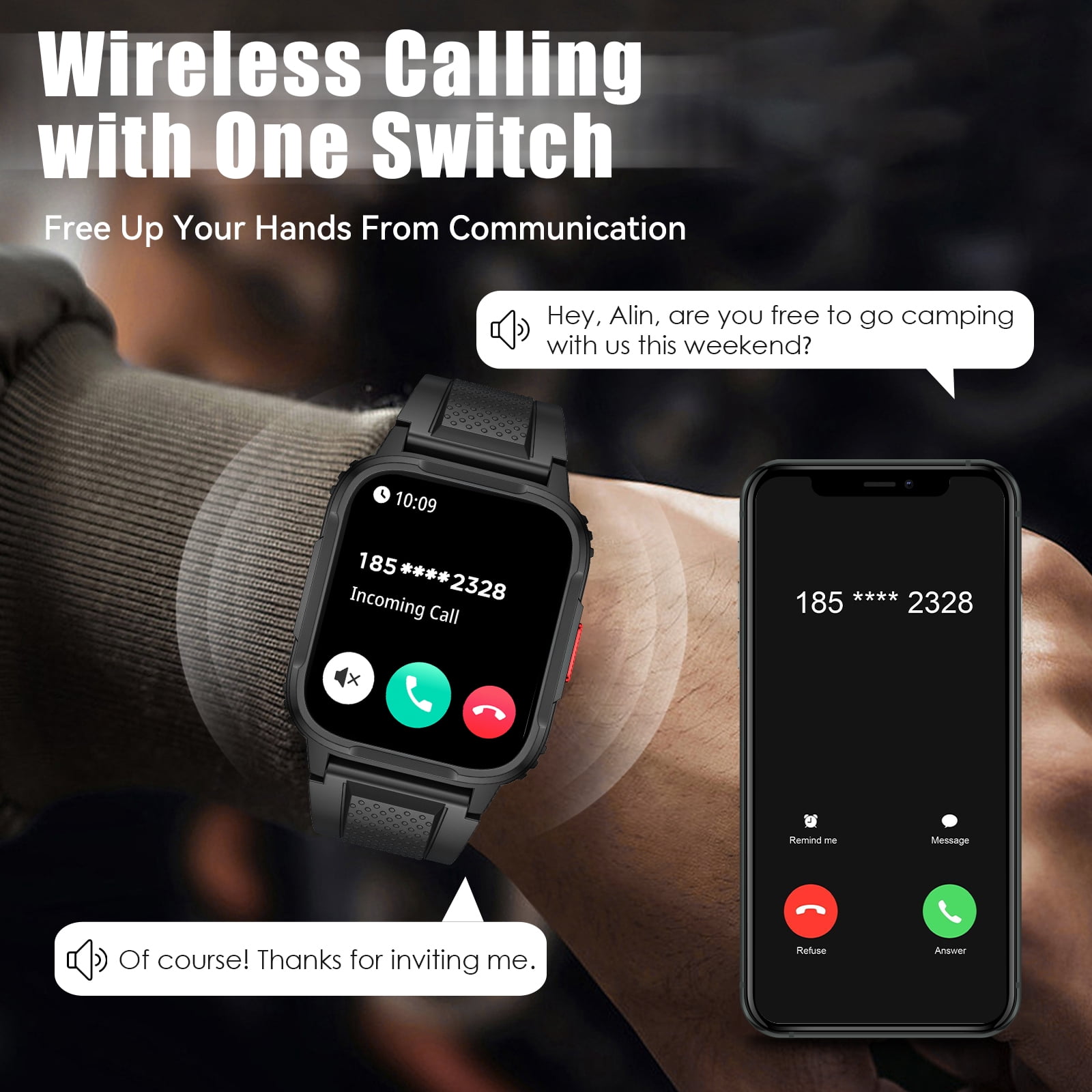 XAXRE LW9 Smart Watch for Men(Answer/Make Calls), 1.95” HD Smart Watches, IP67 Waterproof Smartwatch with 100+ Sports Modes Compatible with iOS Android, 1pc