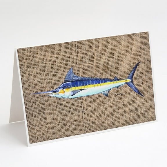 Fish - Marlin Faux Burlap Greeting Cards and Envelopes Pack of 8