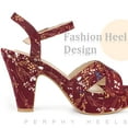 thumbnail image 4 of DARING DIVA Women's Floral Print Platform Block Heels SandalsBurgundy 8.5, 4 of 6