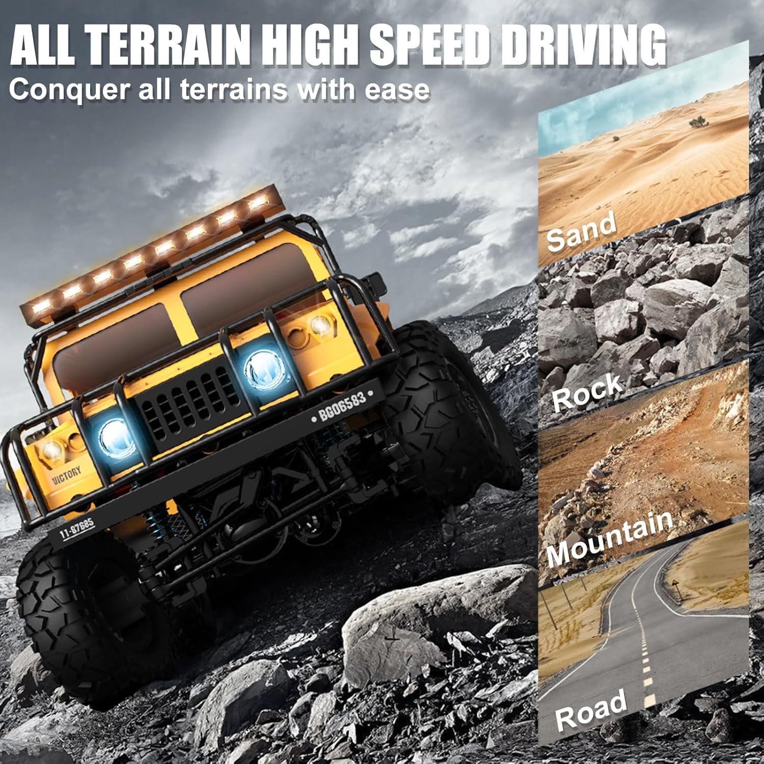 RC Crawler 1/12 Scale RC Rock Crawler, Hummer Remote Control Buggy with LED Lights for Adults and Kids Over 8 Years Old