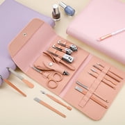 Abaima 16pcs Manicure Sets,Mini Pedicure Kit Nail Clippers,Professional Grooming Kit with PU Leather Case, Stainless Steel Trave Nail Care Tools(Pink)