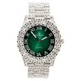 thumbnail image 2 of Fully Iced Mens Big Rocks Bezel Money Green Color Dial with Roman Numerals, Cuban Chain Bracelet, Cuban Necklace, Tennis Chain & Ring - ST10327CRNT (9, Silver - Money Green), 2 of 7