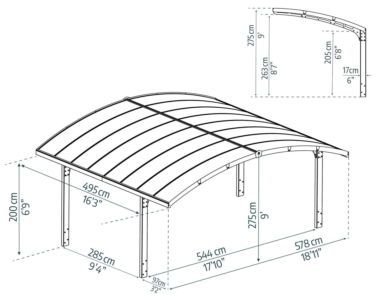 Palram - Canopia Arizona Wave Double Arch 19' x 16' Carport - Gray