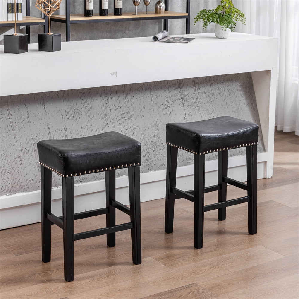 Bar Stools Set of 2, 26" Faux Leather Upholstered Counter Height