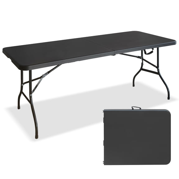 KLB Sport 6ft Foldable Plastic Folding Table, Portable Utility Table with Carry Handle, Indoor/Outdoor Event Table for Picnics, Camping & Commercial Use
