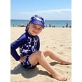 thumbnail image 5 of BemeyourBBs Toddler Baby Boy Girl One Piece Swimsuit Kids Infant Bathing Suit Long Sleeve Rash Guard Half Zipper Shark Swimwear Sunhat Set UPF 50+, 5 of 9
