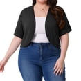 thumbnail image 6 of Women's Plus Size Cropped Cardigans Open Front V Neck Short Sleeve Knit Shrug Lightweight Dress Cover Up Black, 6 of 9