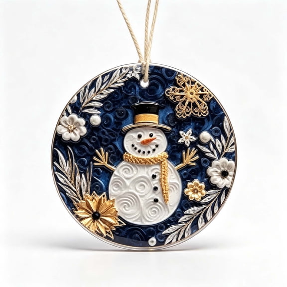 Quilling Christmas Ornament, 2D Acrylic Snowman Xmas Tree Hanging Decoration for Party Winter Home Decor