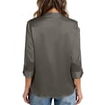 thumbnail image 3 of Hogleaql Women's Blouse Satin Silk Shirts Long Sleeve Cozy Button Down Shirts Collared Work Office Fashion Casual Loose Fit Tunic Outfits Dark Gray 2XL, 3 of 3
