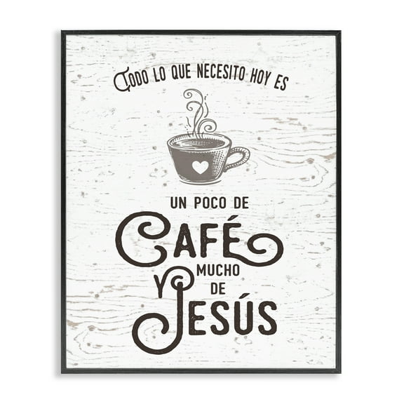 Stupell Industries Café y Jesús Religious Quotes and Sayings Painting Black Framed Art Print Wall Art, 11 x 14